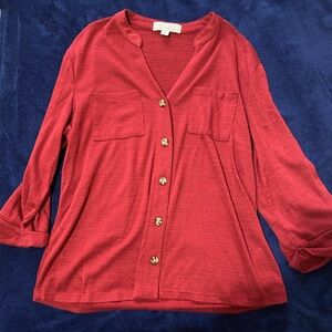Red Cotton Button Up Blouse